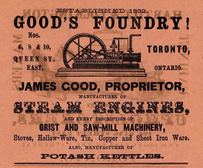 Black text on yellowed-brown paper. "Good's foundry! James Good, proprietor, manufacturer of steam engines..."