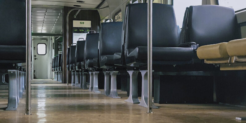 Celebrate National Train Day with the Toronto Railway Museum - interior of GO cab car with empty seats