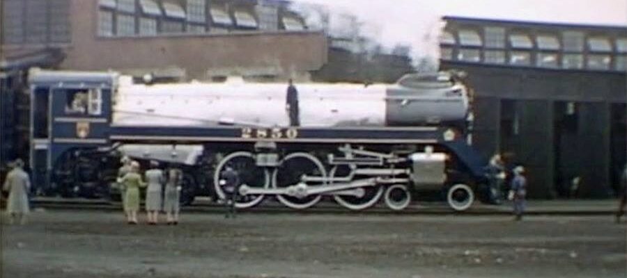 The royal train locomotive at John Street Roundhouse during the royal tour