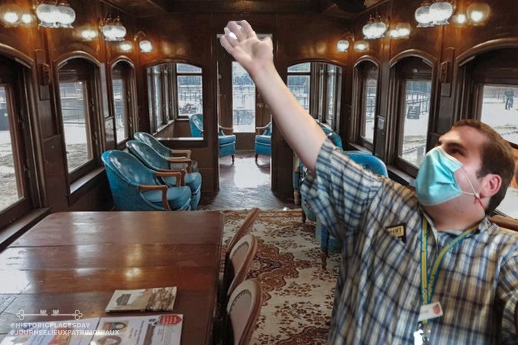 A man is edited into a photo of the interior of a luxurious passenger car.