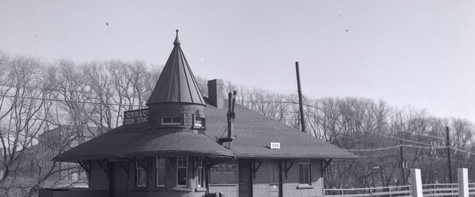 Black and white historical photo of Don Station