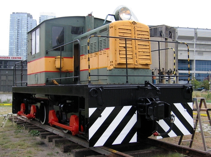 No. 1 sits on the grounds at the Toronto Railway Museum with chipped paint. A ladder next to the engine awaits a volunteer.