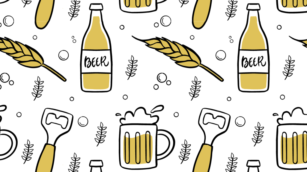 Beer bottles and wheat illustration