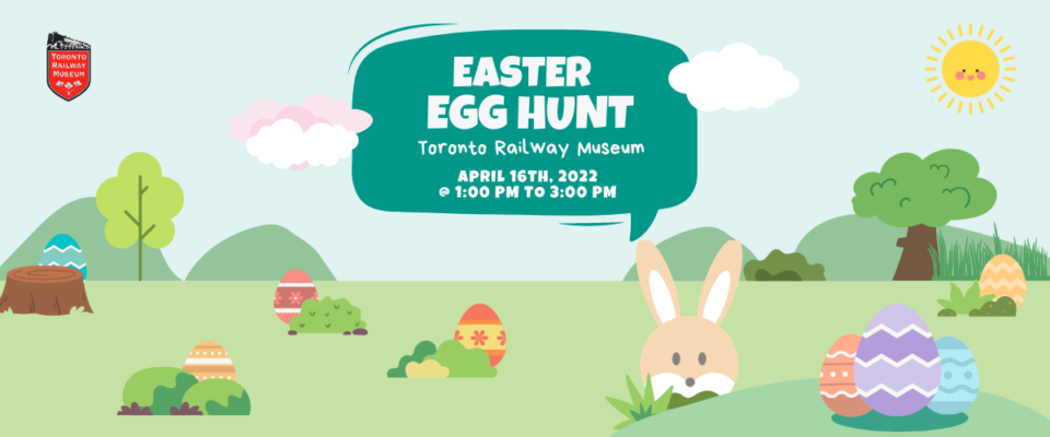 Event graphic with spring flowers and bunny. Text reads Easter Egg Hunt April 16 1:00 P.M. to 3:00 P.M.